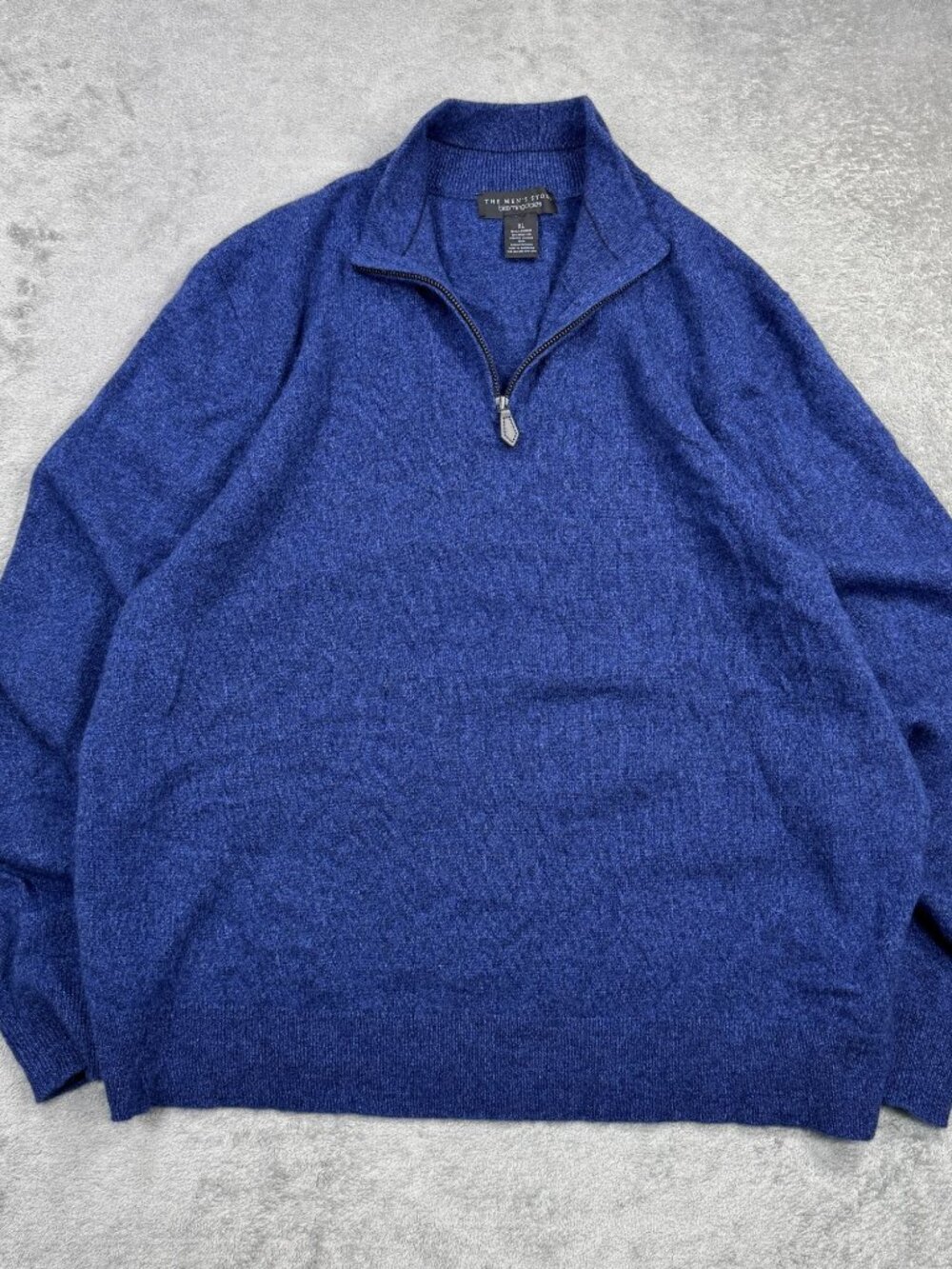 Bloomingdales 100% Cashmere 1/4 Zip Sweater Mens XL Blue Soft Luxury Preppy